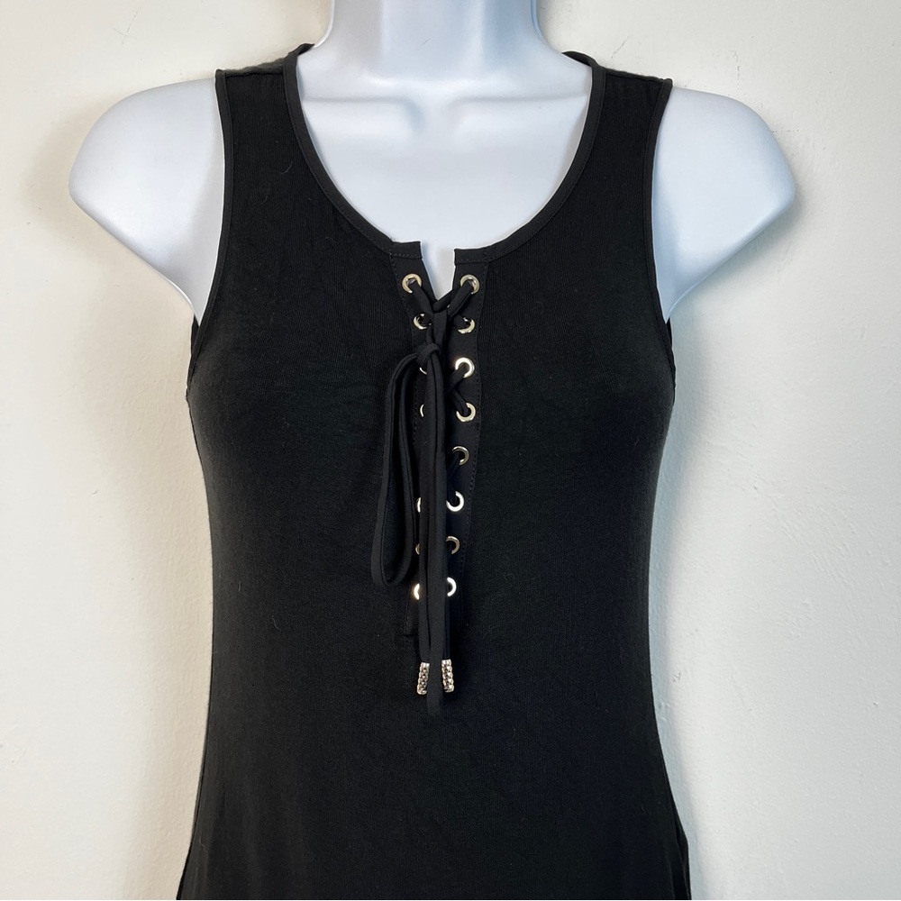 White House Black Market Black Sleeveless Top with Lace-Up Detail Women Size XXS